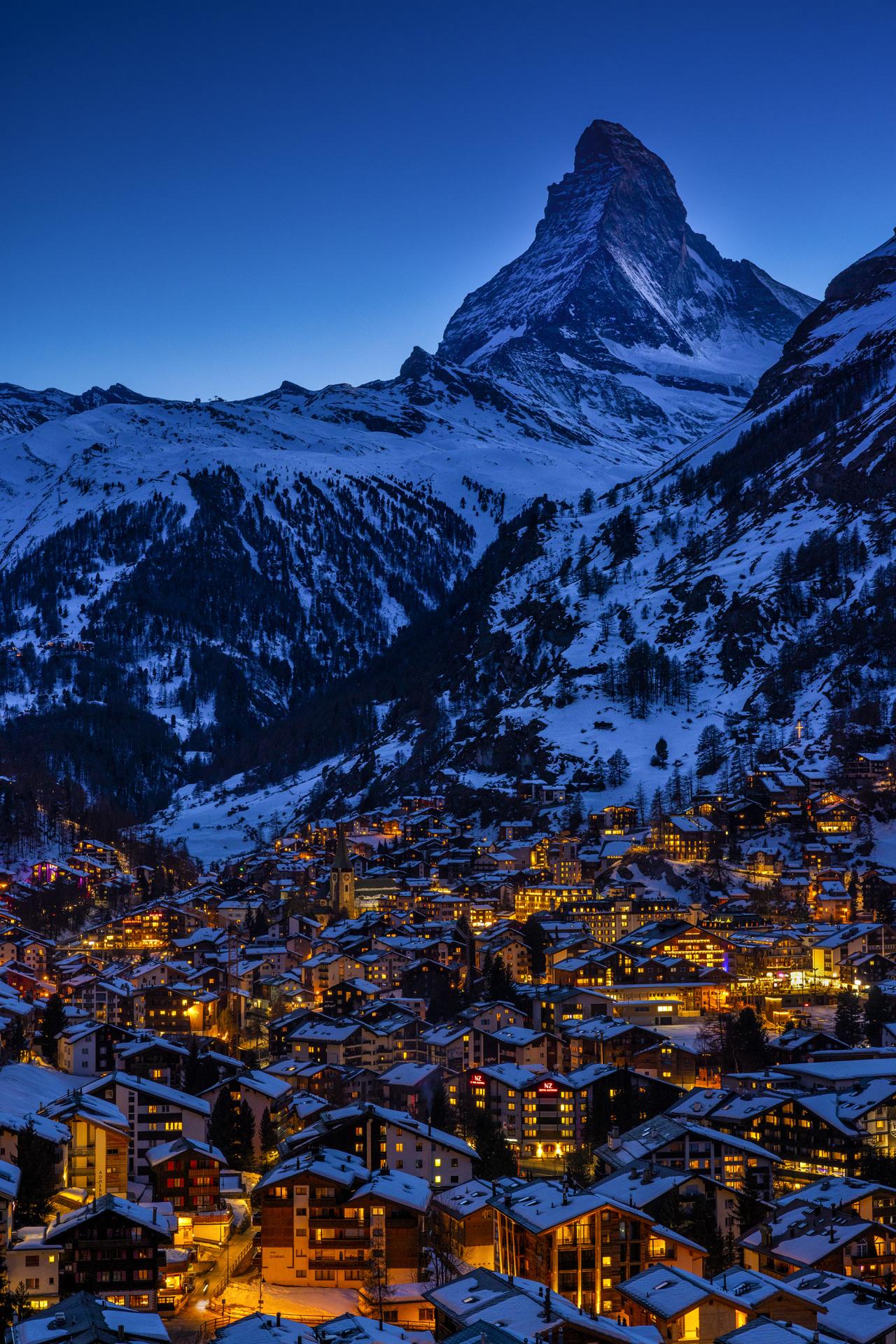 European Photography Awards Winner - Matterhorn watching over Zermatt at Blue Hour